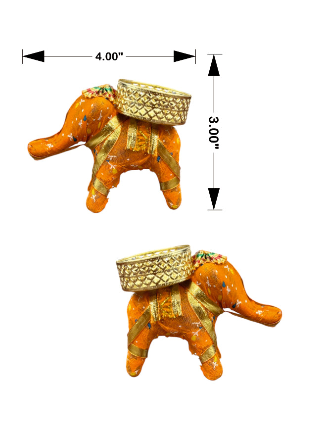 Smaran Collectible India Cotton Elephant Design Tealight Candle Holder, Pack of 2