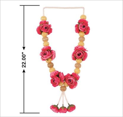 Smaran Rose Peony & Golden Ball Garland Medium | Handcrafted Decorative Floral Toran for Pooja Room, Door, Wedding Backdrop, Festival & Home Decor
