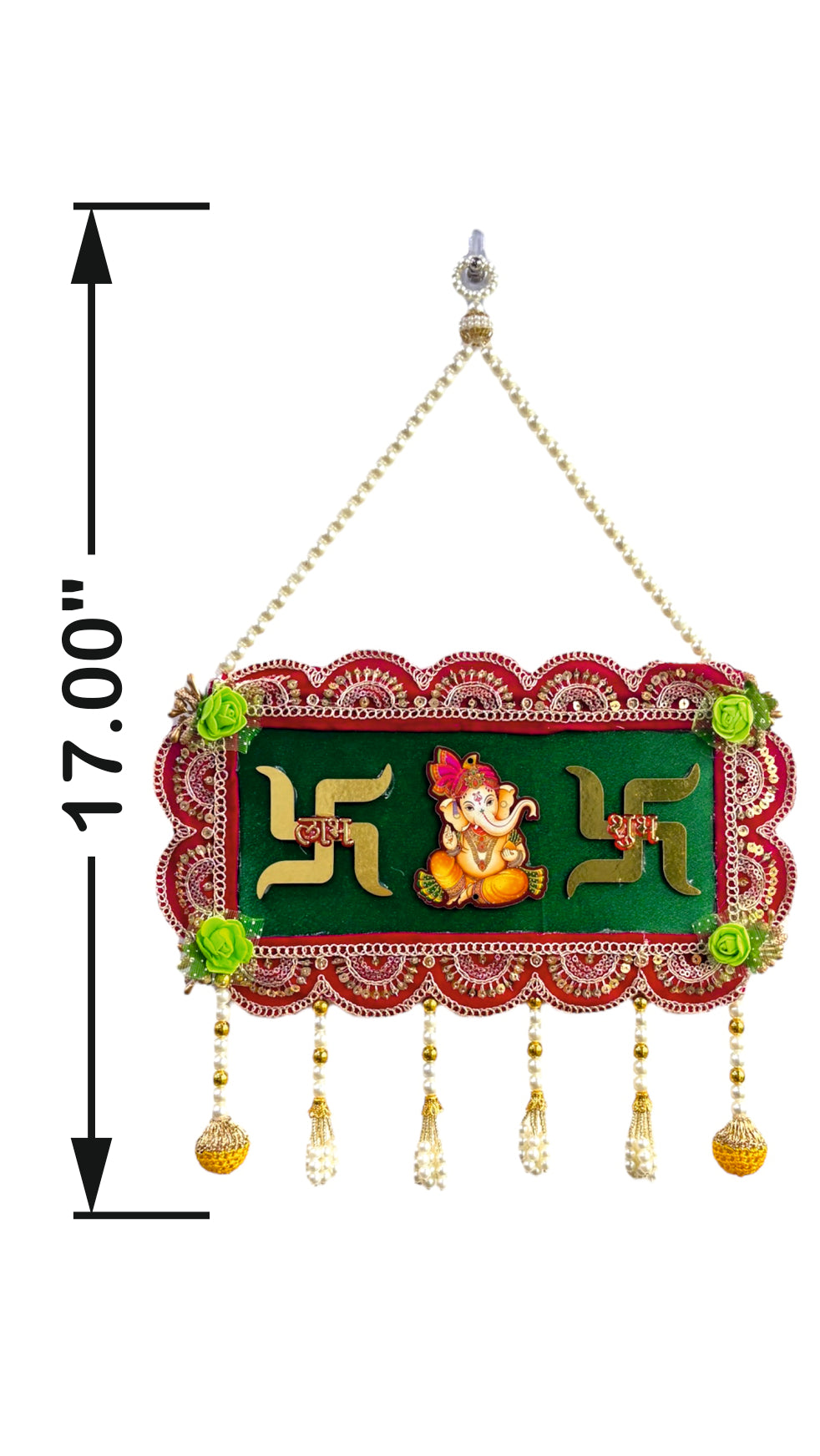 Smaran Cultural Ganesh Swastik Latkan – Handmade Traditional Decorative Hanging with Beads & Embellishments for Main Door, Wall, Pooja Room, Mandir, Festivals, Weddings