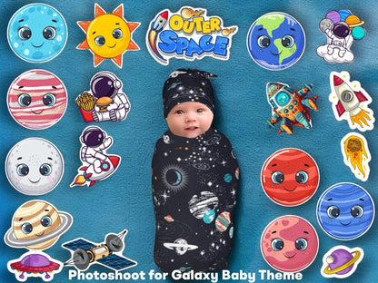 Todfod Galaxy Theme Photo Booth Cards/Props for Baby Girls & Kids, New Born, 20+ pieces Solar planets Cards for Photoshoot Celebrations Decorations