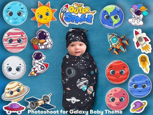 Todfod Galaxy Theme Photo Booth Cards/Props for Baby Girls & Kids, New Born, 20+ pieces Solar planets Cards for Photoshoot Celebrations Decorations