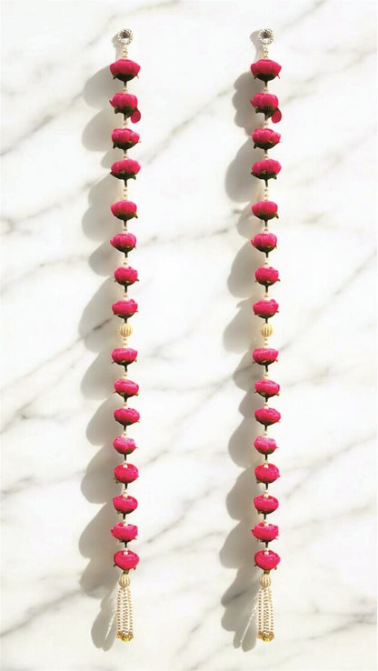 Smaran Handmade Peony Rose & Beaded Floral Latkan – Artificial Flower Tassel for Mandir Decoration, Festive Door Hanging, Wedding Backdrop, Home Temple Decore (Peony Rose & Beaded Floral Latkan)