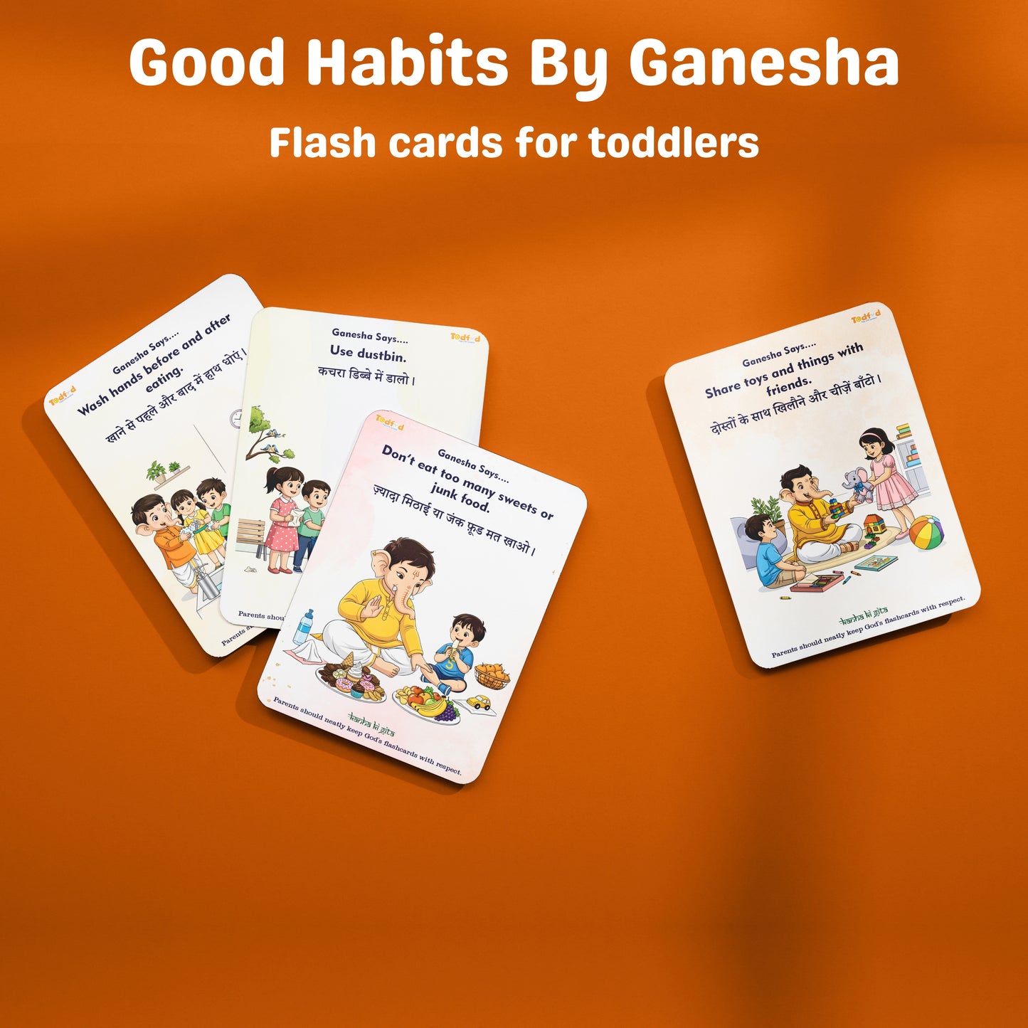 Todfod Good Habit by Ganesha Flash Cards – Moral Values & Positive Habits Learning Cards for Kids – Educational Illustrated Flashcards for Early Childhood Development