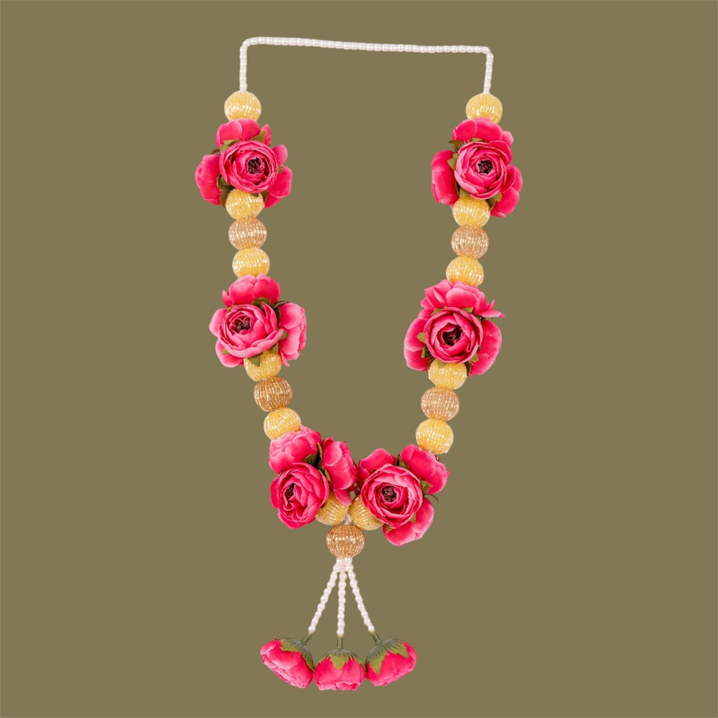Smaran Rose Peony & Golden Ball Garland Medium | Handcrafted Decorative Floral Toran for Pooja Room, Door, Wedding Backdrop, Festival & Home Decor