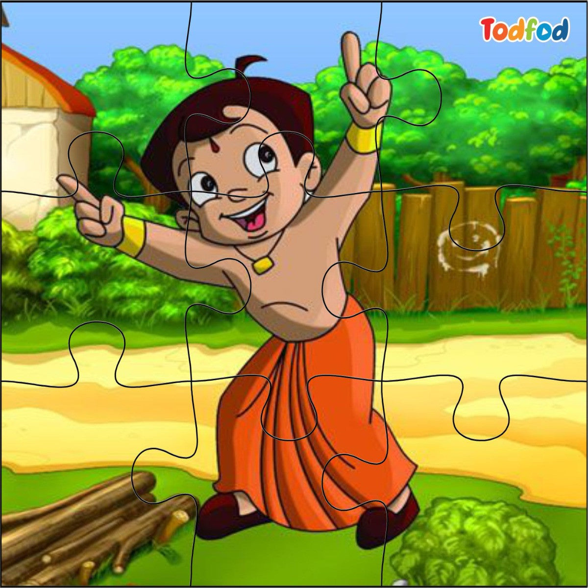 Animated character in orange outfit with a green background, featuring 'Todfod' branding.