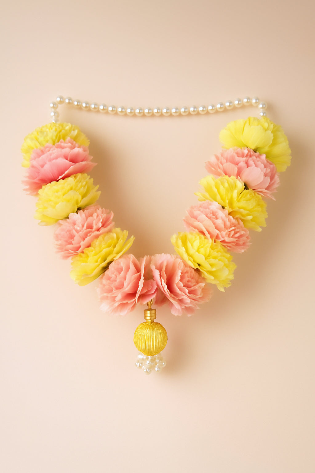 Smaran Small Size Decorative Garland – Yellow & Pink Flowers for Murti and Temple Decor