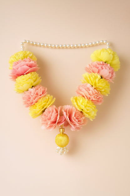 Smaran Small Size Decorative Garland – Yellow & Pink Flowers for Murti and Temple Decor