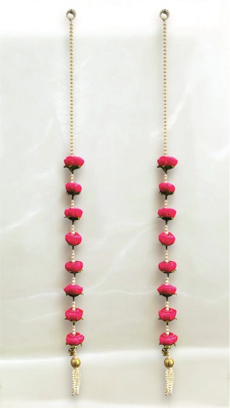 Smaran Pink Peony Rose & Pearl Latkan – Elegant Handmade Artificial Floral Hanging with Beads for Mandir, Door, Pooja Room, Backdrop, Festival & Wedding Decoration