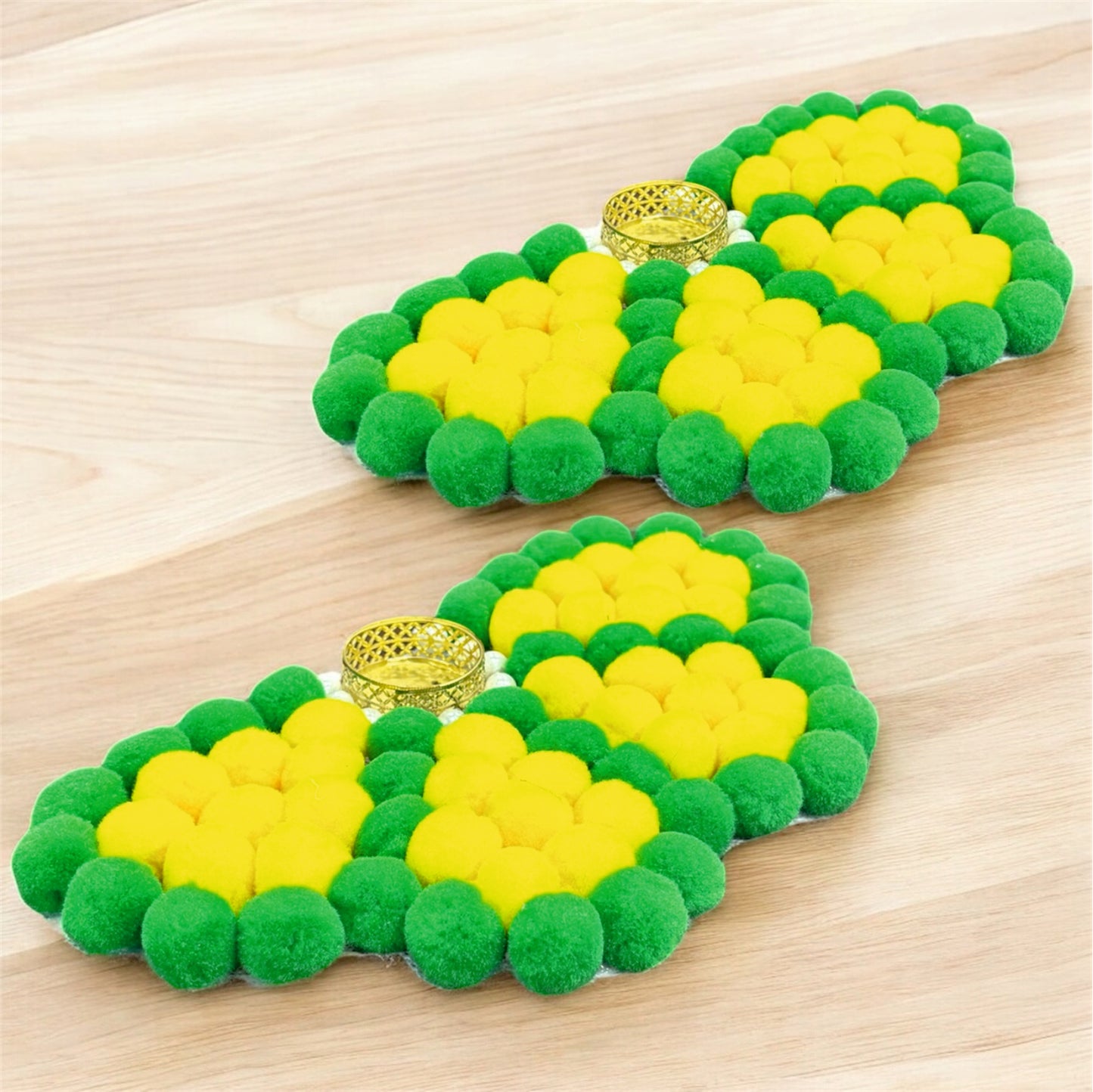 Smaran Traditional Flower Staircase Rangoli with Tealight Holder Set – Handmade Decorative Floor Art with Beads & Embellishments for Home, Main Entrance, Pooja Room, Mandir