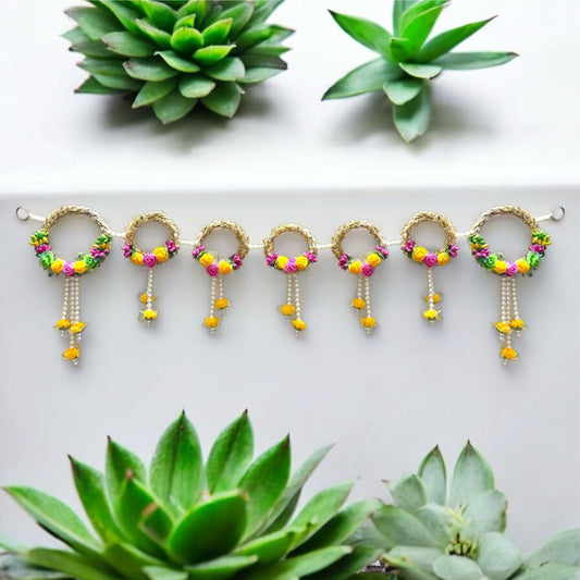 Smaran Floral Ring Toran with Hanging Flowers – Elegant Decorative Door Hanging with Golden Hoop and Artificial Blooms for Home Temple, Festival, and Wedding Decor