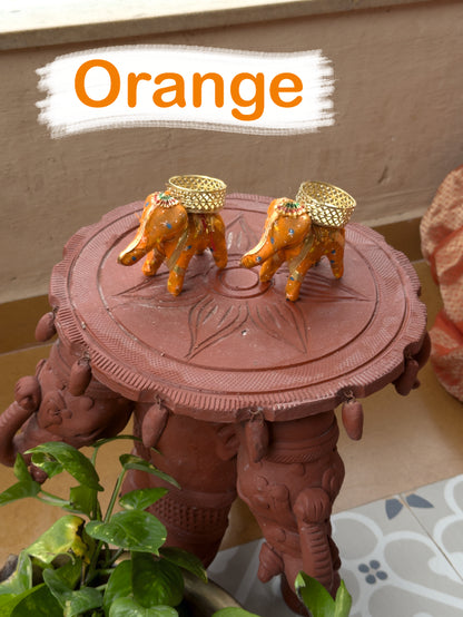 Smaran Collectible India Cotton Elephant Design Tealight Candle Holder, Pack of 2