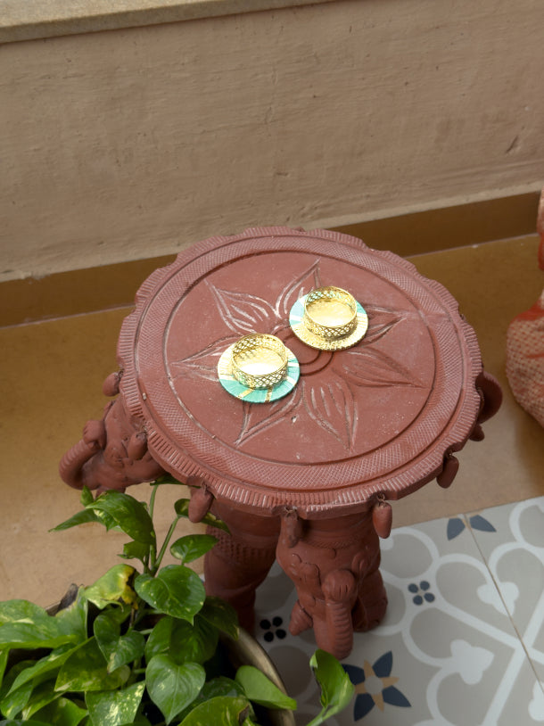 Smaran Handmade Elegant Candle Holder Set of 2 for Festivals, Weddings, Pooja Room & Home Décor, Traditional Indian Decorative Tealight Candle Set (Golden Ring Lace Tealight Holder)