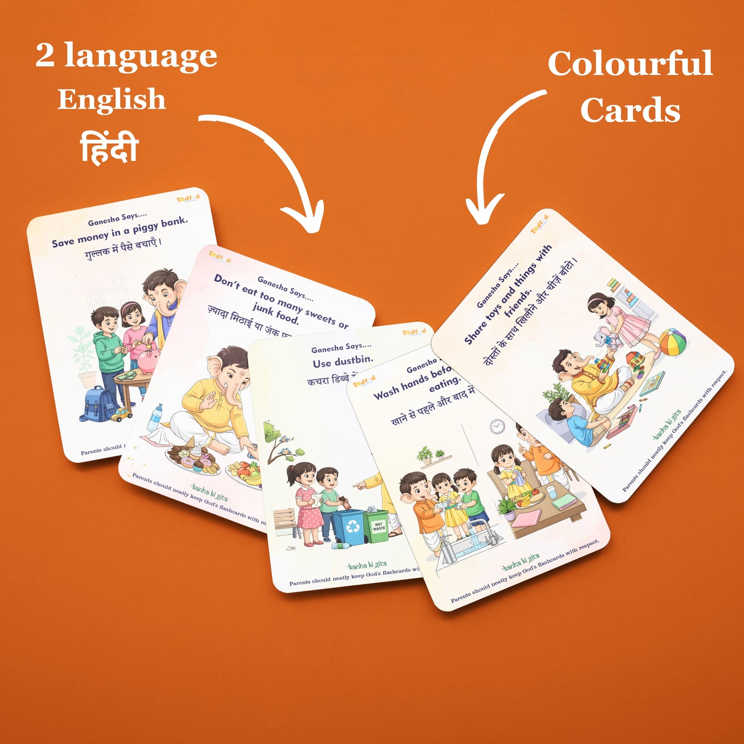 Todfod Good Habit by Ganesha Flash Cards – Moral Values & Positive Habits Learning Cards for Kids – Educational Illustrated Flashcards for Early Childhood Development