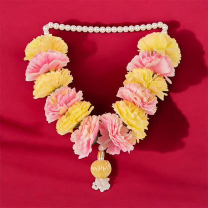 Smaran Small Size Decorative Garland – Yellow & Pink Flowers for Murti and Temple Decor