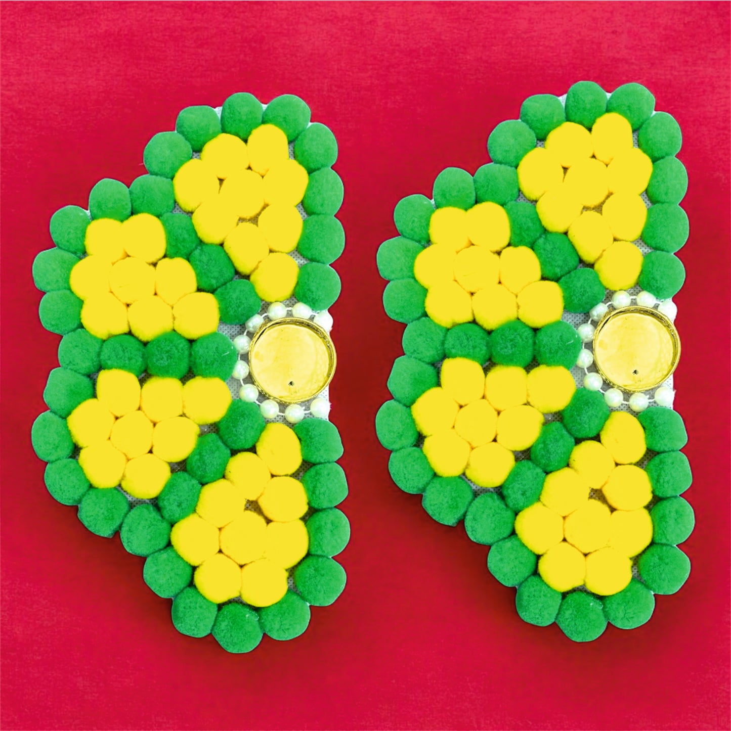 Smaran Traditional Flower Staircase Rangoli with Tealight Holder Set – Handmade Decorative Floor Art with Beads & Embellishments for Home, Main Entrance, Pooja Room, Mandir