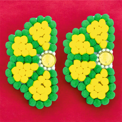 Smaran Traditional Flower Staircase Rangoli with Tealight Holder Set – Handmade Decorative Floor Art with Beads & Embellishments for Home, Main Entrance, Pooja Room, Mandir