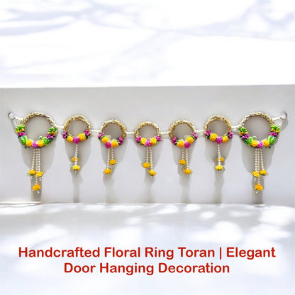 Smaran Floral Ring Toran with Hanging Flowers – Elegant Decorative Door Hanging with Golden Hoop and Artificial Blooms for Home Temple, Festival, and Wedding Decor