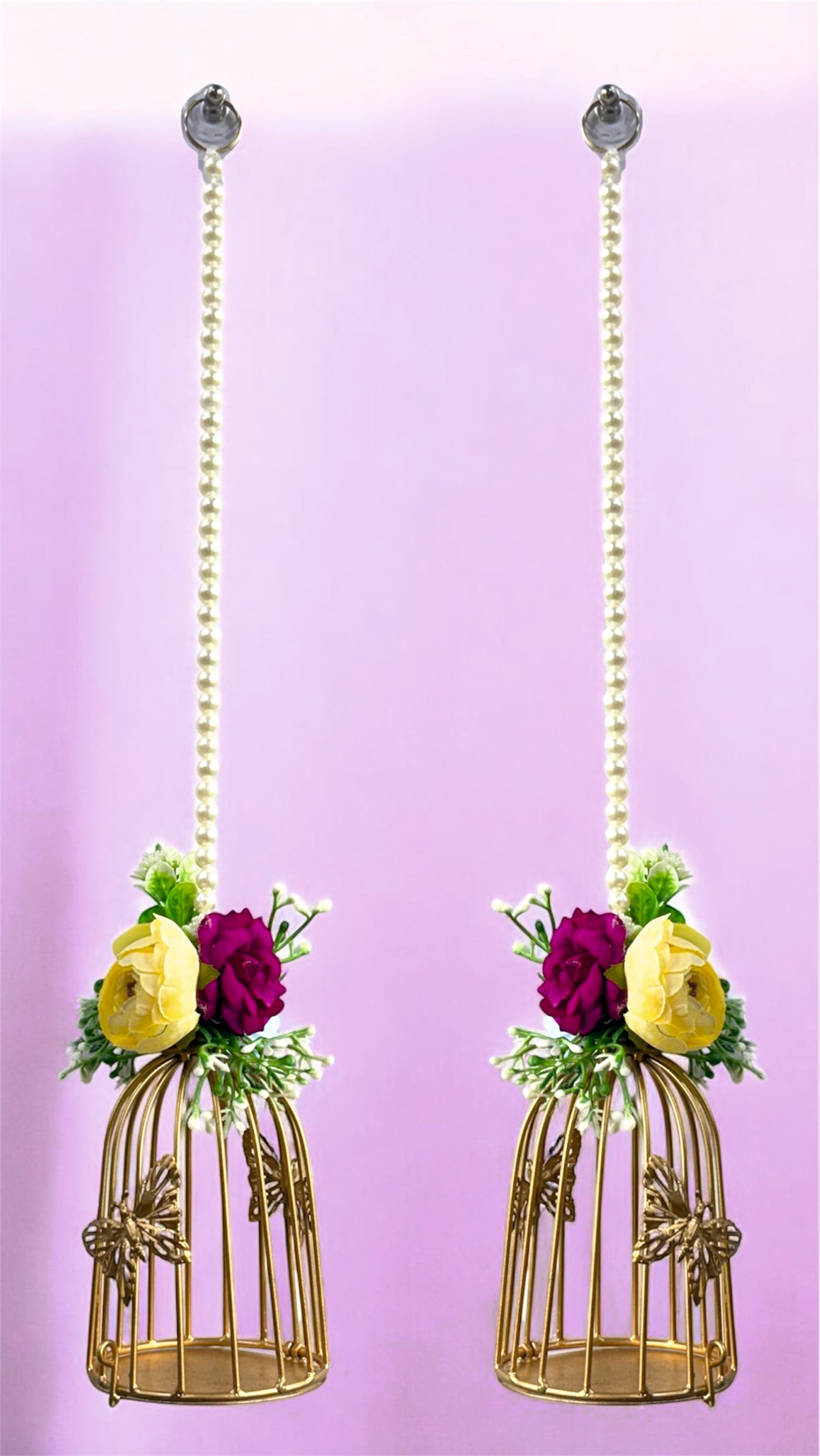 Smaran Cultural Hanging Cage Latkan Pair with Tealight Holders – Handmade Traditional Decorative Hanging with Beads & Embellishments for Home, Main Door, Pooja Room, Mandir