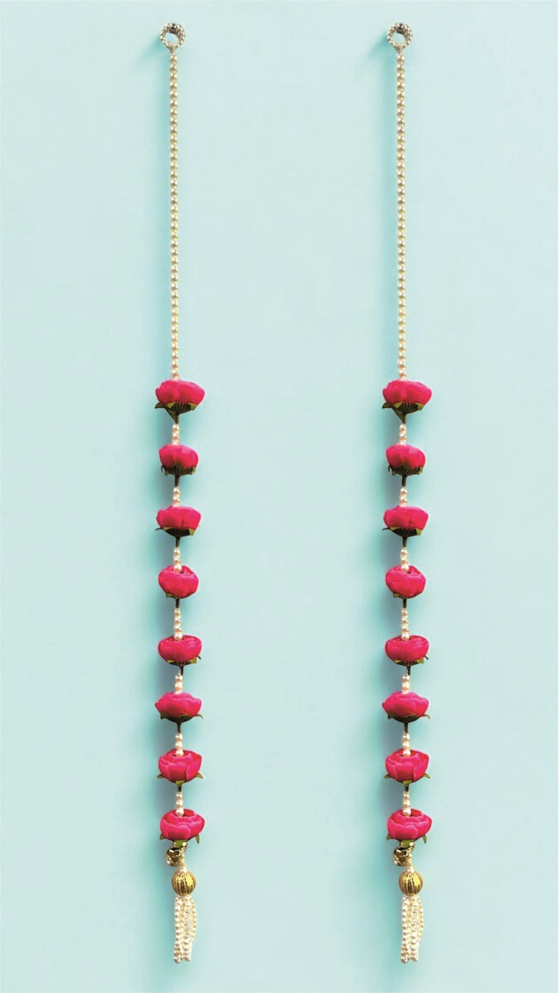 Smaran Pink Peony Rose & Pearl Latkan – Elegant Handmade Artificial Floral Hanging with Beads for Mandir, Door, Pooja Room, Backdrop, Festival & Wedding Decoration