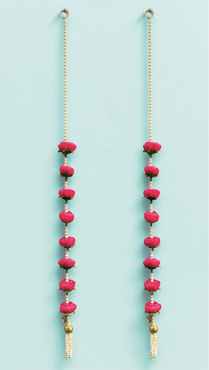 Smaran Pink Peony Rose & Pearl Latkan – Elegant Handmade Artificial Floral Hanging with Beads for Mandir, Door, Pooja Room, Backdrop, Festival & Wedding Decoration