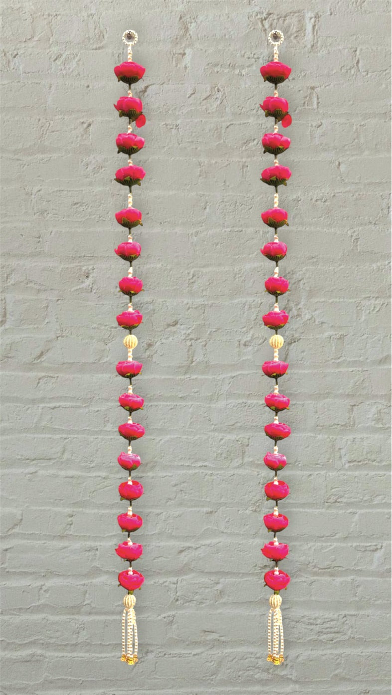 Smaran Handmade Peony Rose & Beaded Floral Latkan – Artificial Flower Tassel for Mandir Decoration, Festive Door Hanging, Wedding Backdrop, Home Temple Decore (Peony Rose & Beaded Floral Latkan)