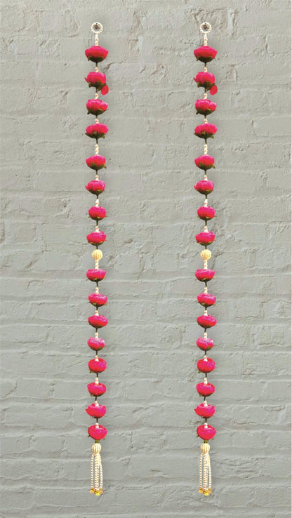Smaran Handmade Peony Rose & Beaded Floral Latkan – Artificial Flower Tassel for Mandir Decoration, Festive Door Hanging, Wedding Backdrop, Home Temple Decore (Peony Rose & Beaded Floral Latkan)