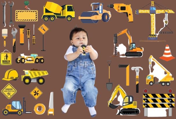 Todfod Construction Digital Backdrops | 20+ Printable Baby Photography Props | Trucks, Tools & Worksite Themes | High-Resolution