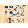 Collection of stationery items arranged in a decorative pattern on a wooden surface.