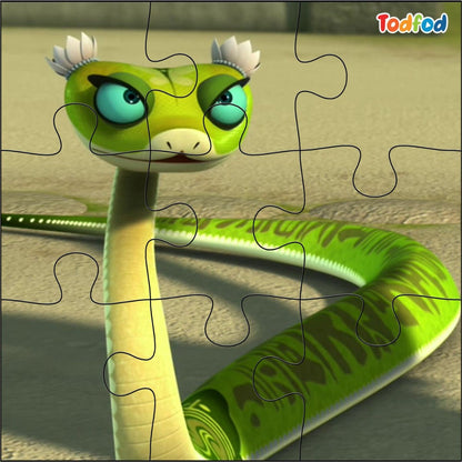 Jigsaw puzzle of a cartoon snake with a completed section, brand 'Todfod' visible
