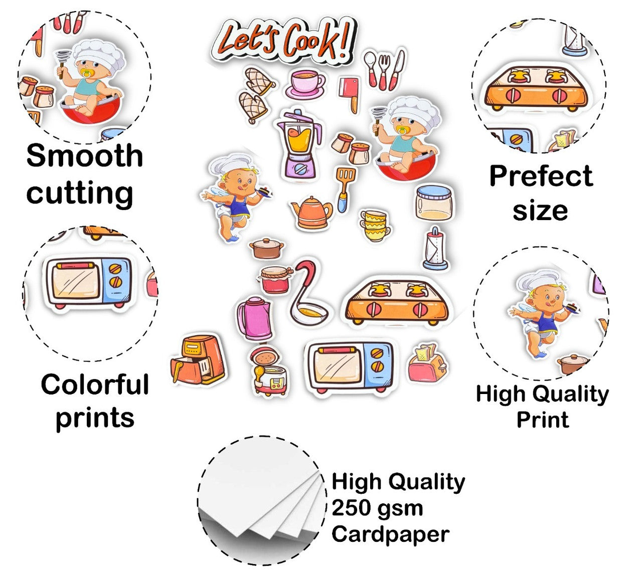 Collection of colorful stickers with various designs on a white background