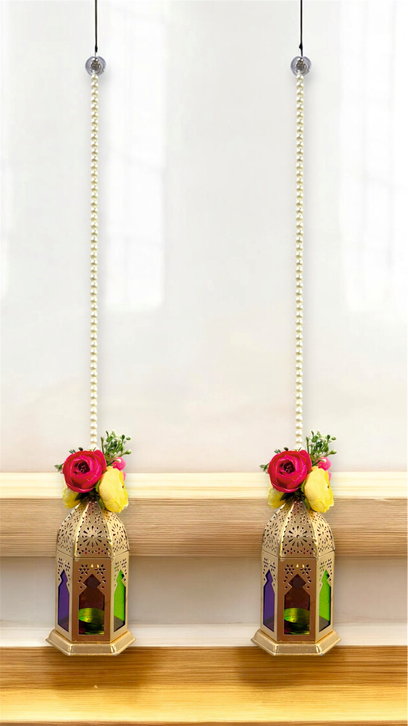 Smaran Cultural Hanging Latkan Pair with Tealight Holders – Handmade Traditional Decorative Hanging with Beads & Embellishments for Home, Main Door, Pooja Room, Mandir