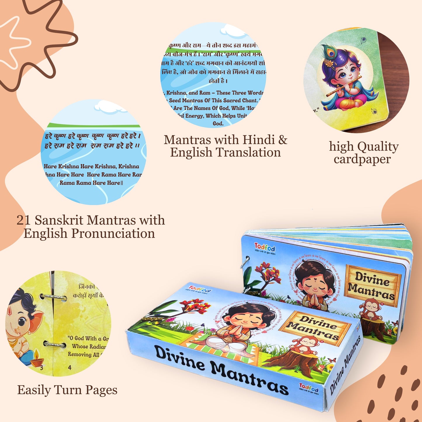 Todfod Divine Mantras Spiritual Learning Flashcards Set with Hindi and English Meaning | Bilingual Vedic Chanting Cards for Kids, Beginners, Yoga, Meditation & Daily Practice