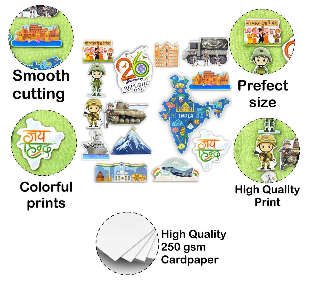 Collection of colorful stickers with various designs on a white background