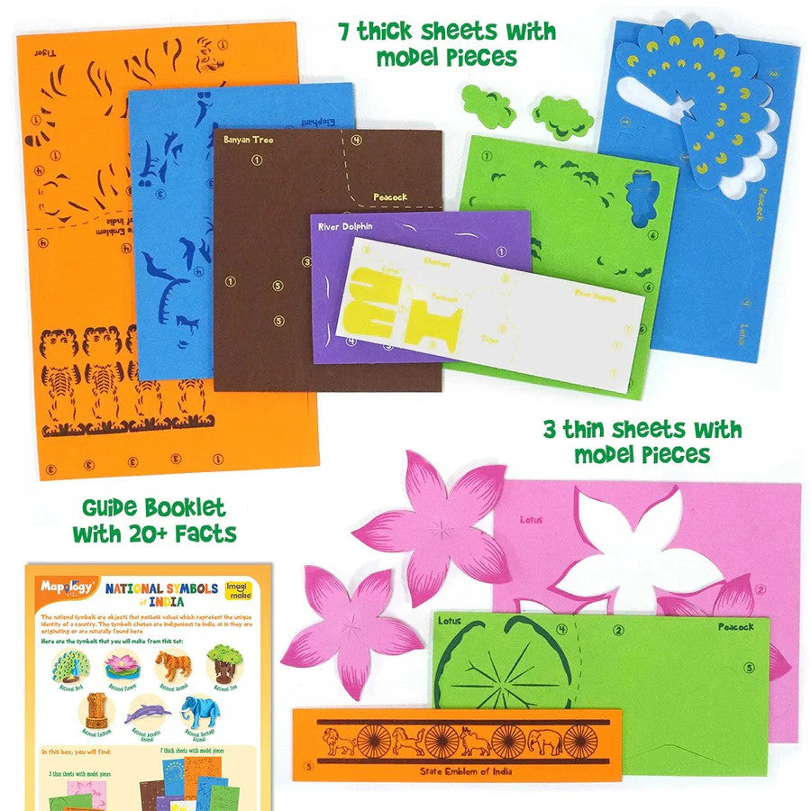 Imagimake Foam Mapology National Symbols Of India - Construction Set - Make 7 Models - Educational Toys For 5 Years+, 70 Pieces,Multicolor
