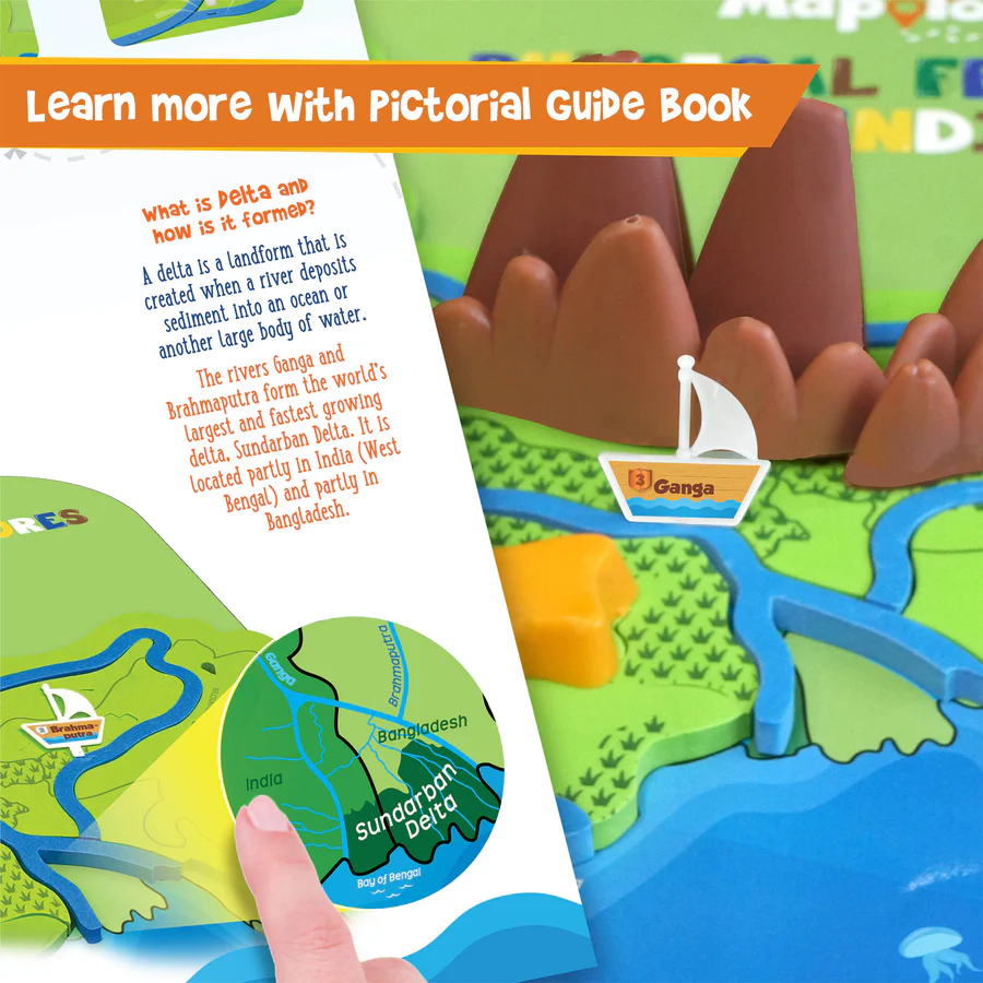 Educational book with a map of a delta and text explaining the concept.