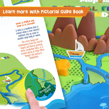 Educational book with a map of a delta and text explaining the concept.