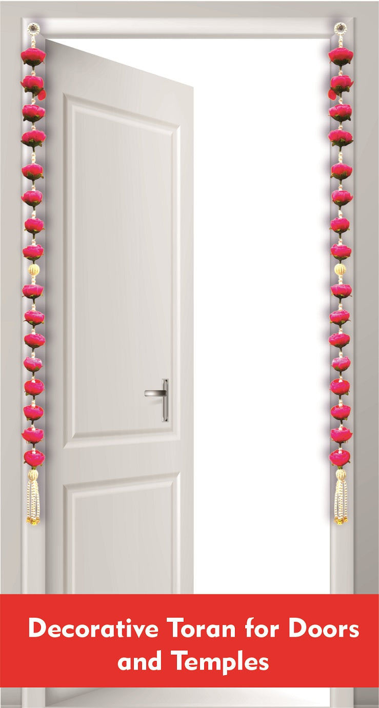 Smaran Handmade Peony Rose & Beaded Floral Latkan – Artificial Flower Tassel for Mandir Decoration, Festive Door Hanging, Wedding Backdrop, Home Temple Decore (Peony Rose & Beaded Floral Latkan)