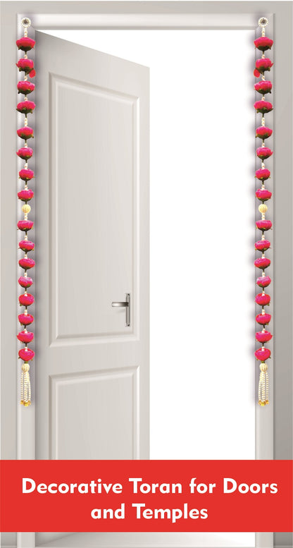 Smaran Handmade Peony Rose & Beaded Floral Latkan – Artificial Flower Tassel for Mandir Decoration, Festive Door Hanging, Wedding Backdrop, Home Temple Decore (Peony Rose & Beaded Floral Latkan)