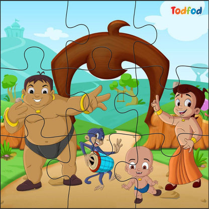 Cartoon characters from a children's show on a puzzle with 'Todfod' branding.