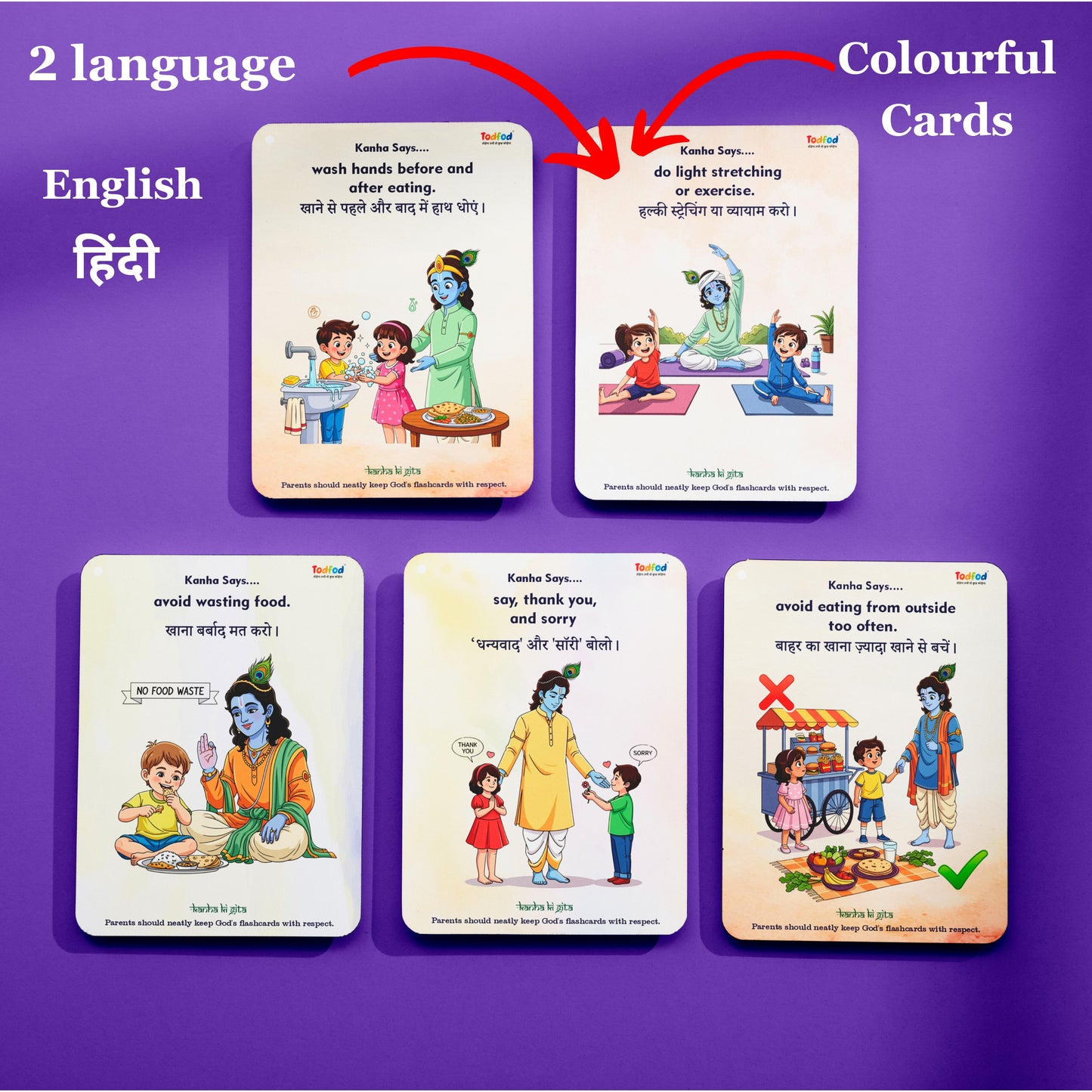 Todfod Good Habit by Krishna Flash Cards – Moral Values & Positive Habits Learning Cards for Kids – Educational Illustrated Flashcards for Early Childhood Development