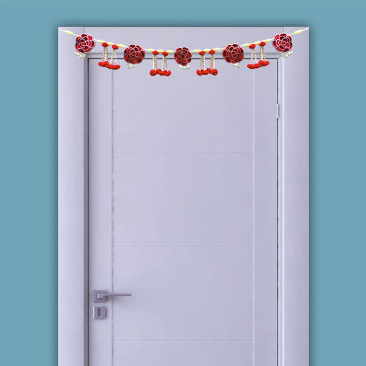 Smaran Traditional Handicraft Moti Toran with Latkan Handmade Door Hanging/Bandarwal/Toran for Door Home Decore Torans for Entrance Festival Diwali Decoration (Velvet Rose & Moti Toran)