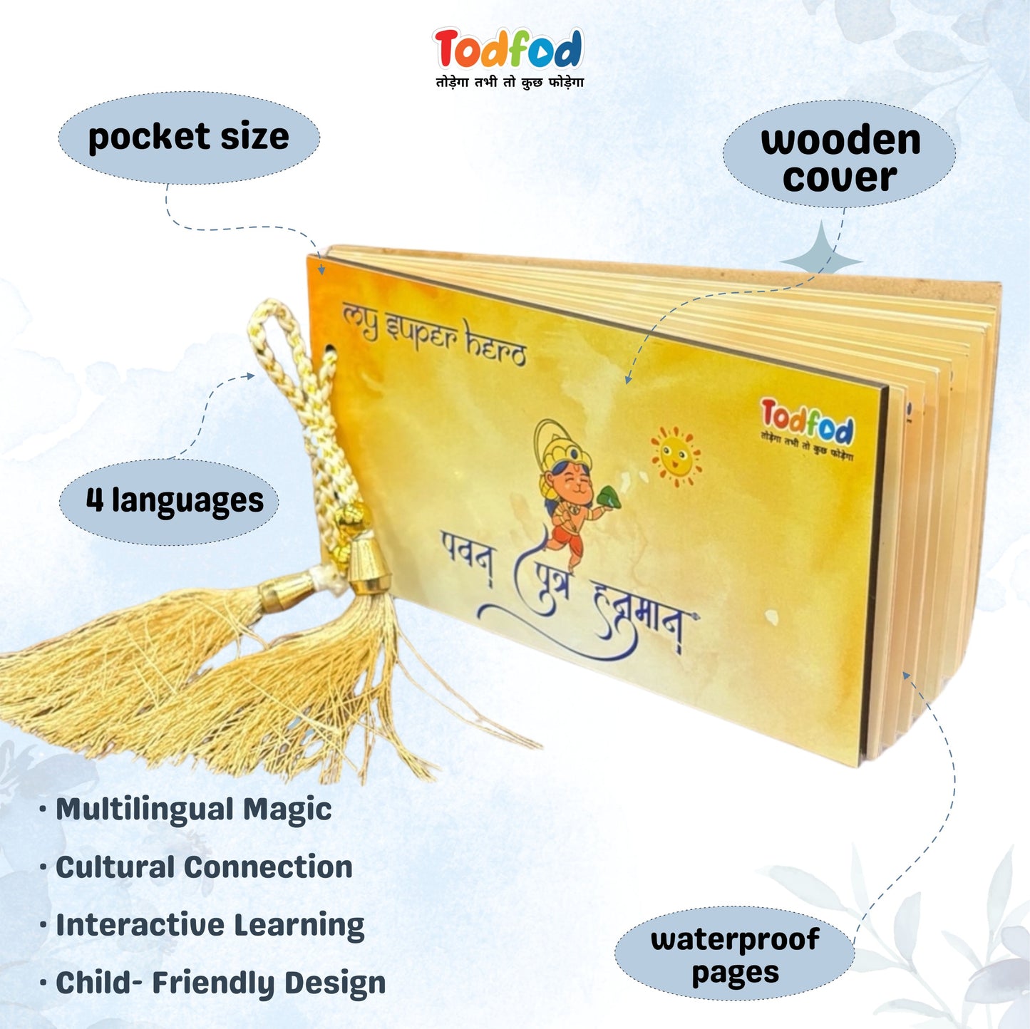 Todfod Divine Mantras Spiritual Learning Flashcards Set with Hindi and English Meaning & Todfod Hanuman Chalisa Pocket Book in 4 Languages (Hindi, English, Gujrati & Sanskrit)