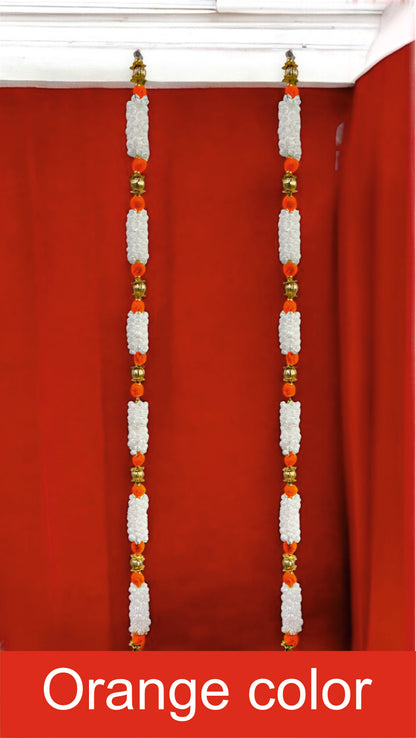 Smaran Mogra Golden Ball Latkan Set – Handmade Decorative Hanging Pair with Floral Accents & Golden Beads for Main Door, Mandir (Mogra Golden Ball Latkan Set Orange)