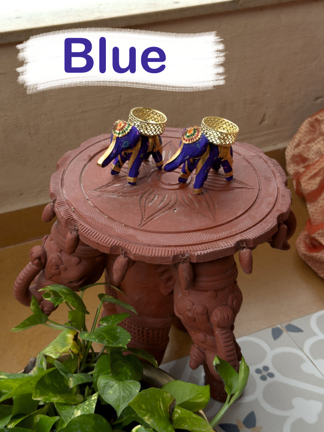 Smaran Collectible India Cotton Elephant Design Tealight Candle Holder, Pack of 2