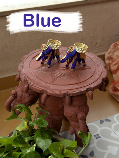 Smaran Collectible India Cotton Elephant Design Tealight Candle Holder, Pack of 2