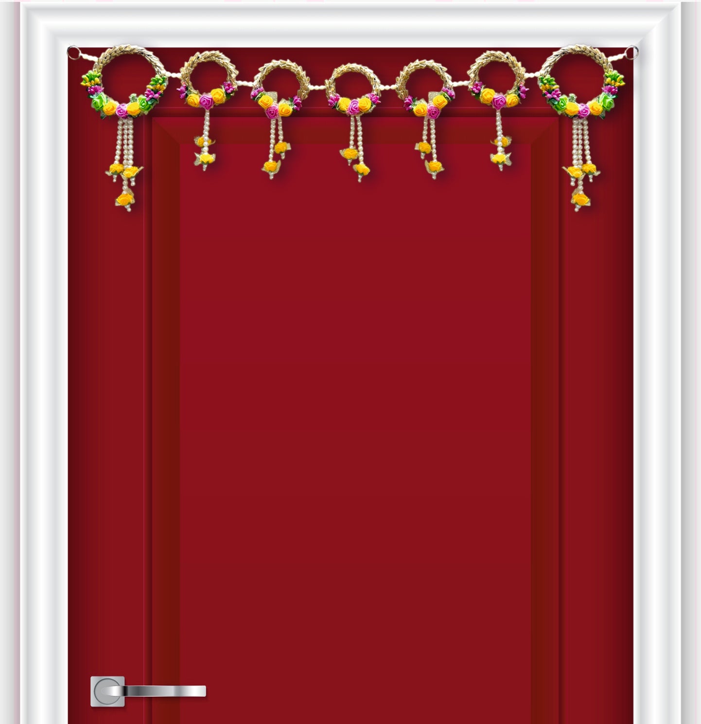 Smaran Floral Ring Toran with Hanging Flowers – Elegant Decorative Door Hanging with Golden Hoop and Artificial Blooms for Home Temple, Festival, and Wedding Decor