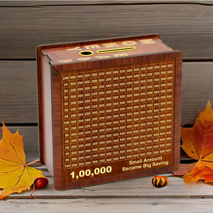Wooden Piggy Bank for Kids & Adults for Money Savings Box, Mini Bank, Donation Box, Smart Money Box, Wooden Coin Box, Piggy Bank with Numbers 1 Lack