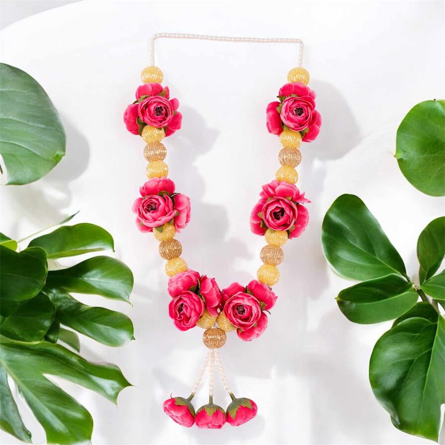 Smaran Rose Peony & Golden Ball Garland Medium | Handcrafted Decorative Floral Toran for Pooja Room, Door, Wedding Backdrop, Festival & Home Decor
