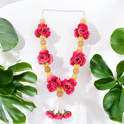 Smaran Rose Peony & Golden Ball Garland Medium | Handcrafted Decorative Floral Toran for Pooja Room, Door, Wedding Backdrop, Festival & Home Decor