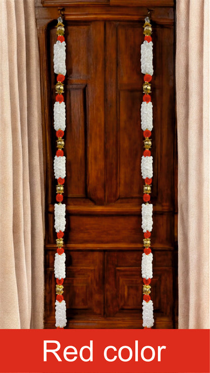 Smaran Mogra Golden Ball Latkan Set – Handmade Decorative Hanging Pair with Floral Accents & Golden Beads for Main Door, Mandir (Mogra Golden Ball Latkan Set Orange)